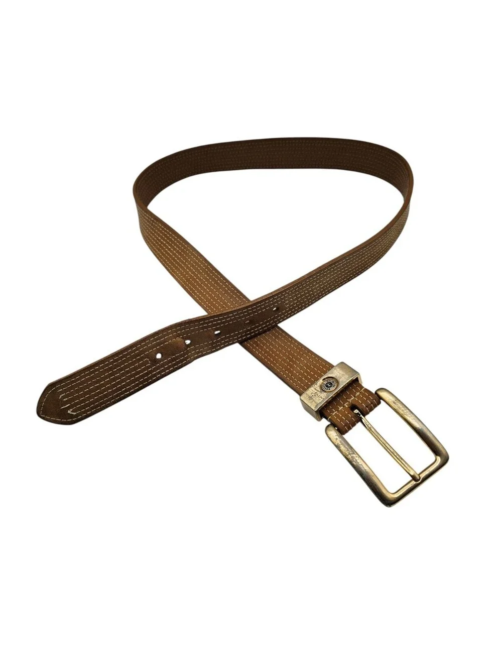 Vintage Y2K Ecko Unltd Mens Sz L Brown Leather Belt w/ Gold Buckle